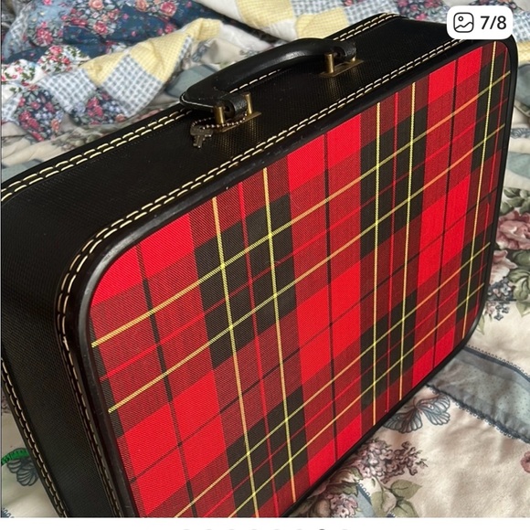 Red Plaid and Black Small Weekend Luggage Case - Picture 2 of 9